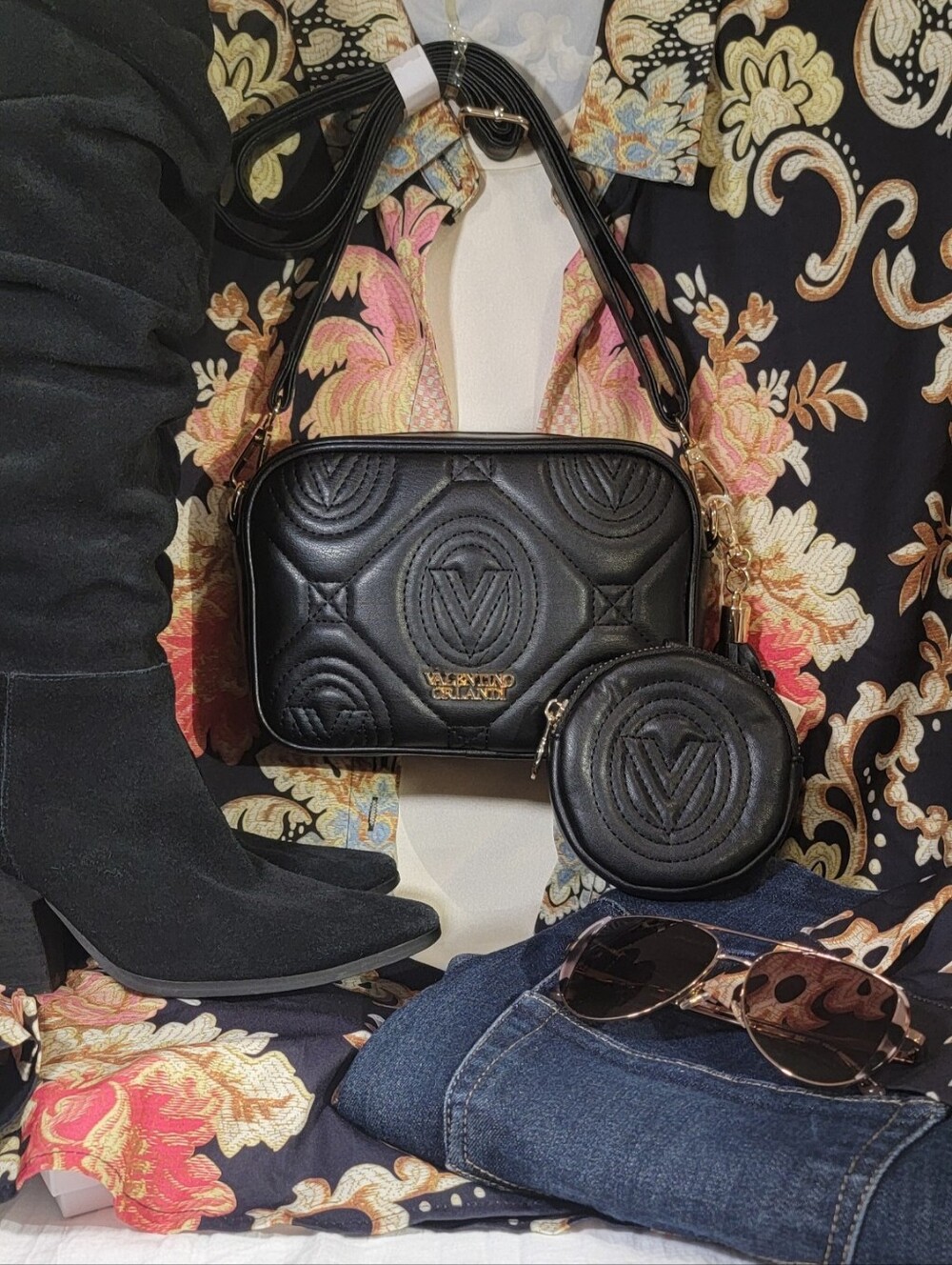 Valentino Orlandi Black Quilted Camera Bag With Detachable Pouch NWT